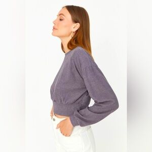 Blue White Smocked Mock Neck Sweatshirt L